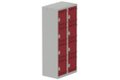 Vestiaire multicases 2 colonnes L,40cm 4 cases (fermeture cadenas) H,180xL,80xP,50cm coffre gris clair/portes rouge