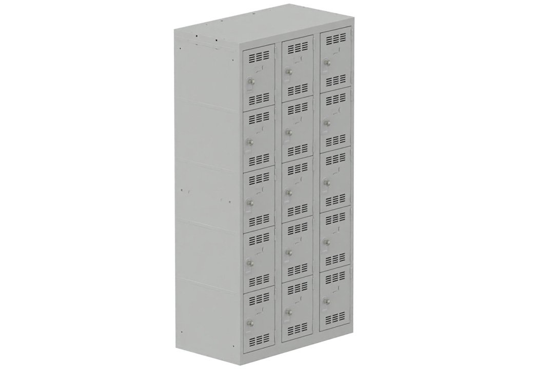 Vestiaire multicases 3 colonnes L,30cm 5 cases (fermeture cadenas) H,180xL,90xP,50cm coffre gris clair/portes gris clair