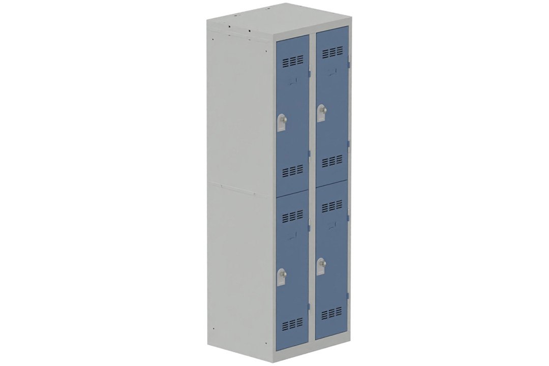 Vestiaire multicases 2 colonnes L,30cm 2 cases (fermeture cadenas) H,180xL,60xP,50cm coffre gris clair/portes bleu