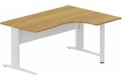 K1 Voile de fond Métal - Plan compact 90° asymétrique 180x120x80/60cm sur pied de soutien - retour à droite -Finitions : PLATEAUX: NOYER (NO) / PIETEMENTS: BLANC (BL)