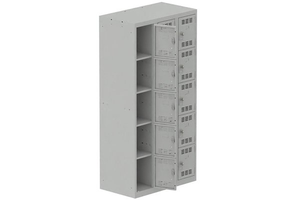 [Pas de famille] - [Pas de sous famille] - Vestiaire multicases 3 colonnes L,30cm 5 cases (fermeture cadenas) H,180xL,90xP,50cm coffre gris clair/portes gris clair