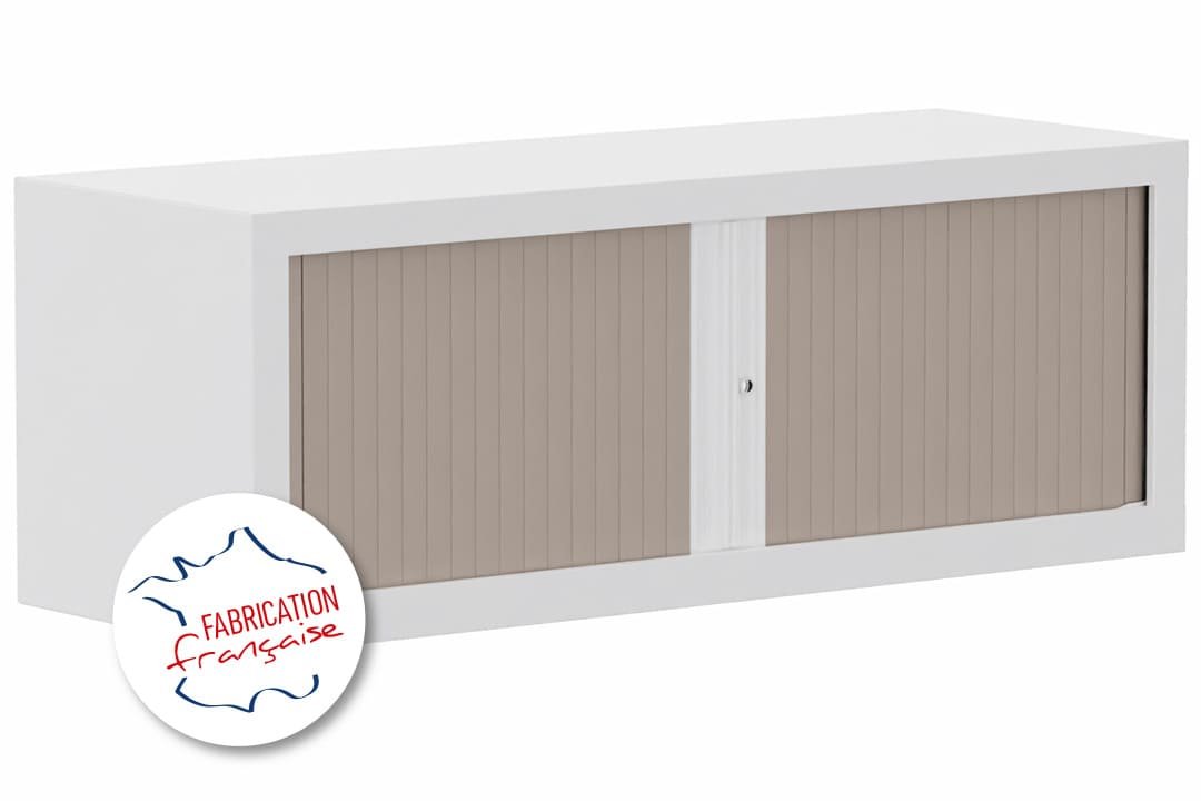 Armoire rehausse H44xL120cm coffre blanc/rideaux basalte