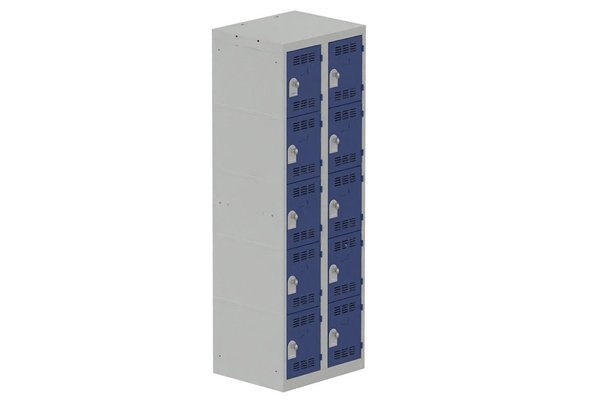 VESTIAIRES MULTICASES - 2 Colonnes - Vestiaire multicases, 2 colonnes L.60cm/10 cases, coffre gris clair/portes bleu foncé