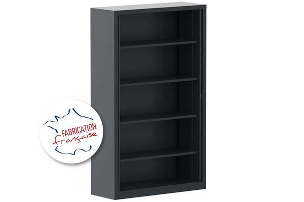 [Pas de famille] - [Pas de sous famille] - Armoire à rideaux démontable H198xL120cm 4 tablettes coffre anthracite/rideaux anthracite - sur délai