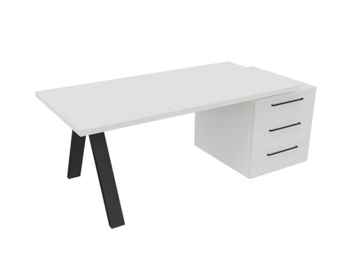[Pas de famille] - [Pas de sous famille] - X3 Plan Manager 180x90cm + caisson XXL débordant (encombrement 206x90cm). Plateau, caisson Blanc et piètement Noir.