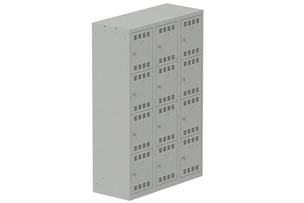 [Pas de famille] - [Pas de sous famille] - Vestiaire multicases 3 colonnes L,40cm 4 cases (fermeture cadenas) H,180xL,120xP,50cm coffre gris clair/portes gris clair