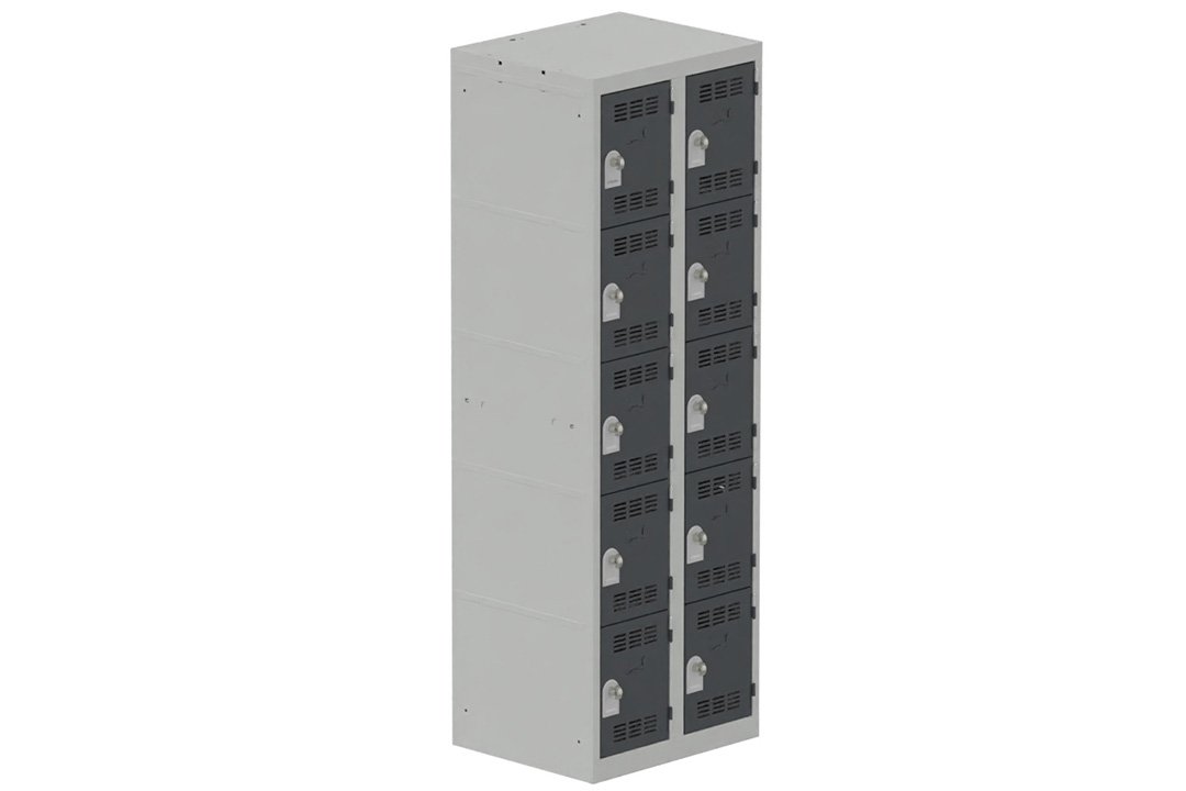 Vestiaire multicases, 2 colonnes L.60cm/10 cases, coffre gris clair/portes anthracite