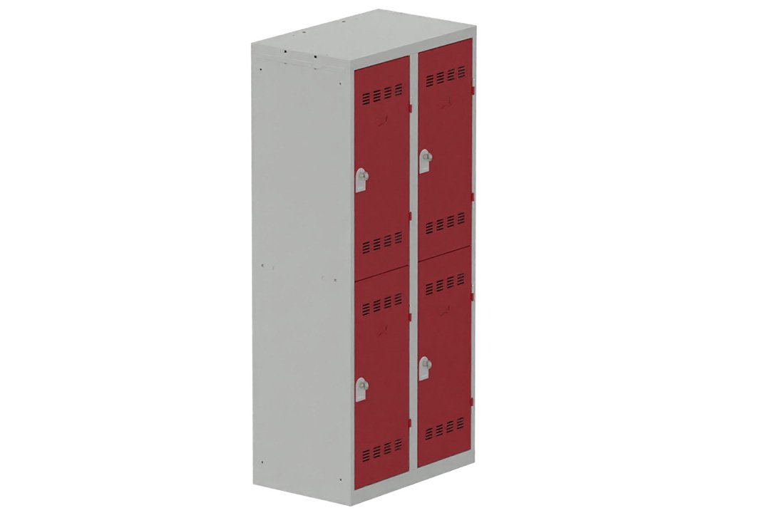 Vestiaire multicases 2 colonnes L,40cm 2 cases (fermeture cadenas) H,180xL,80xP,50cm coffre gris clair/portes rouge