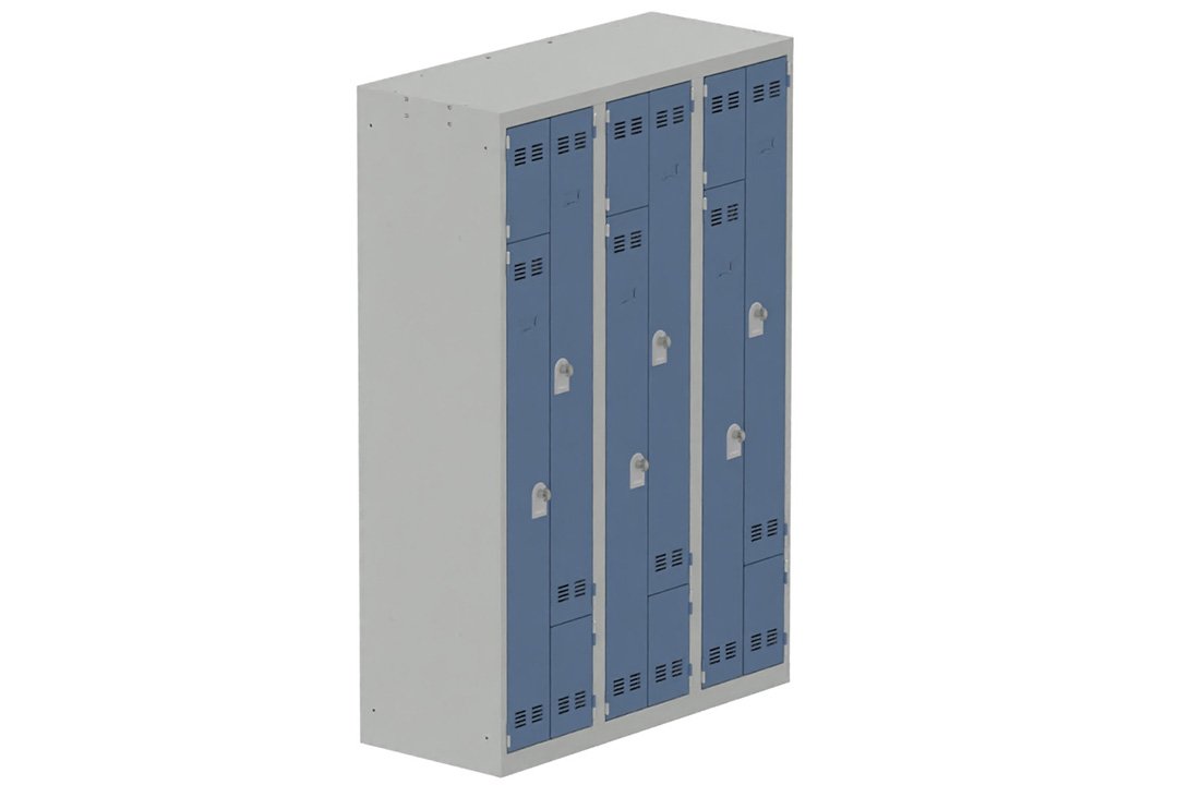 Vestiaire gain de place 3 colonnes (fermeture cadenas) H,180xL,120xP,50cm coffre gris clair/portes bleu