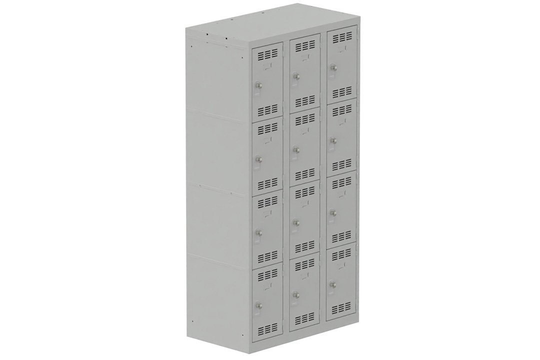 Vestiaire multicases 3 colonnes L,30cm 4 cases (fermeture cadenas) H,180xL,90xP,50cm coffre gris clair/portes gris clair
