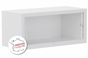 ARMOIRES A RIDEAUX - Largeur 100 / Hauteur 44 cm - Armoire rehausse H44xL100cm, coffre blanc, rideaux anthracite