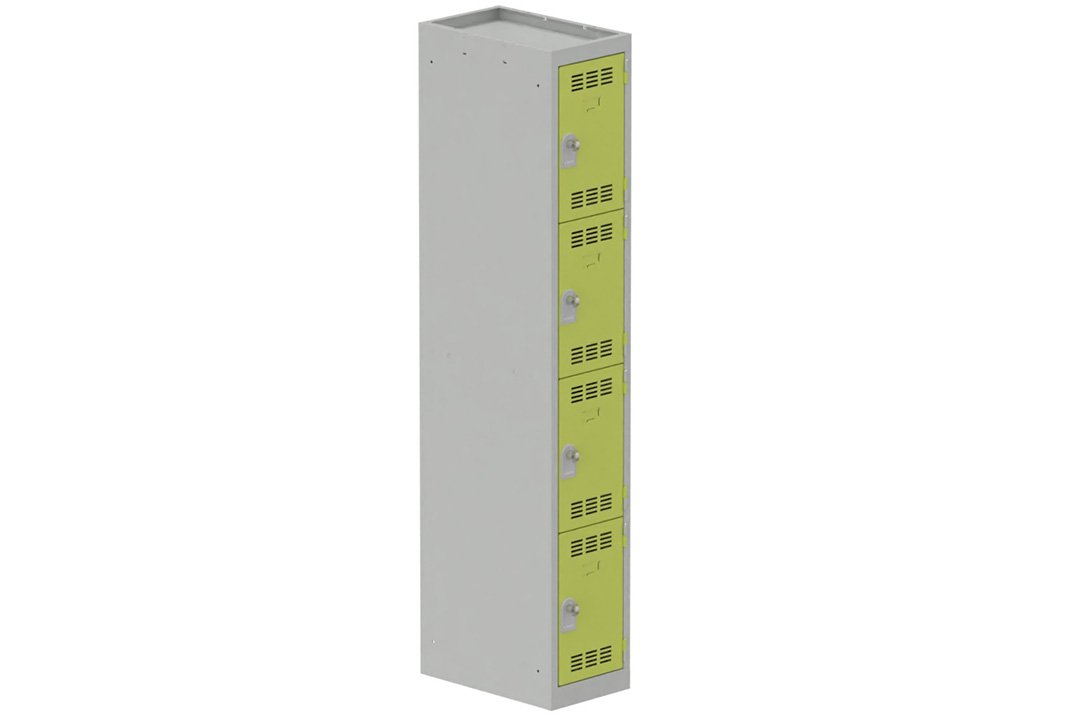 Vestiaire multicases 1 colonne L,30cm 4 cases (fermeture cadenas) H,180xL,30xP,50cm coffre gris clair/portes anis