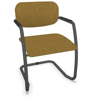 VISITEURS ET FONCTIONNELS - Luge - DIVA fauteuil dos tissu. piétement luge laqué noir assise et dossier tissu STEP coloris jaune chiné