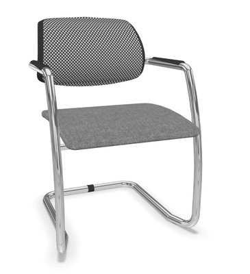VISITEURS ET FONCTIONNELS - Luge - DIVA fauteuil dos résille. piétement luge chromé assise tissu STEP coloris gris clair chiné dossier résille coloris noir