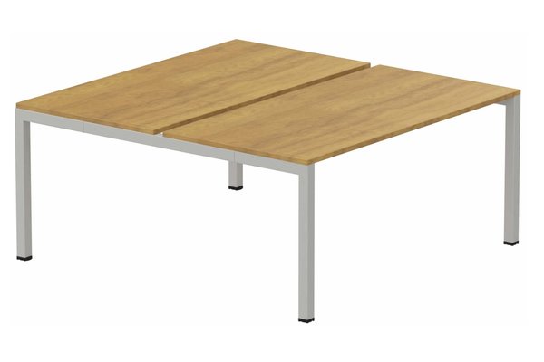 Postes Bench (poste doubles) - SERIE K3 - k3 - Bench départ 2 Plateaux fixes 140x70 (encombrement P145xL140cm) -Finitions : PLATEAUX: NOYER (NO) / PIETEMENTS: ALUMINIUM (AL ) / 