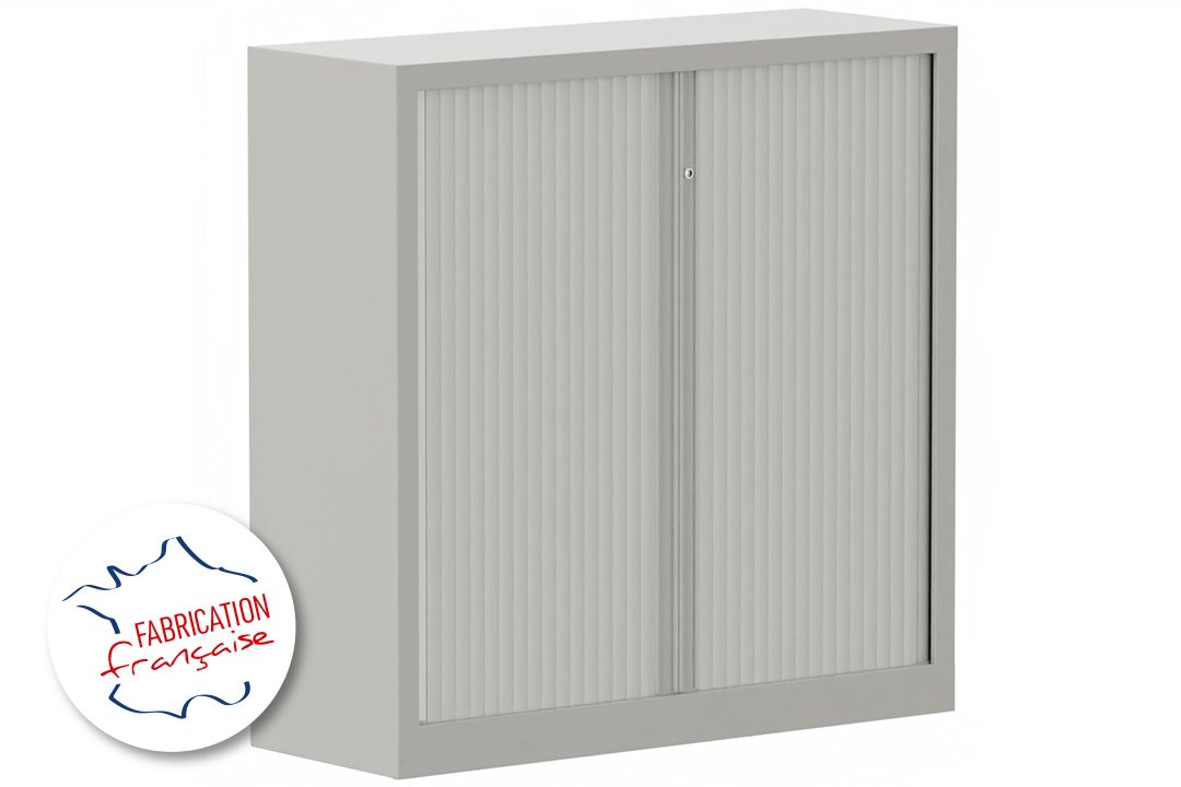 Armoire à rideaux H120xL120cm 2 tablettes, coffre aluminium, rideaux aluminium