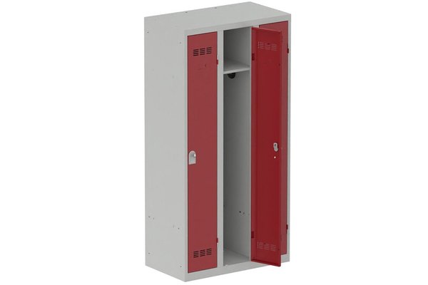 [Pas de famille] - [Pas de sous famille] - Vestiaire industrie propre 3 portes (fermeture cadenas) H180xL90xP50cm coffre gris clair/ porte(s) rouge