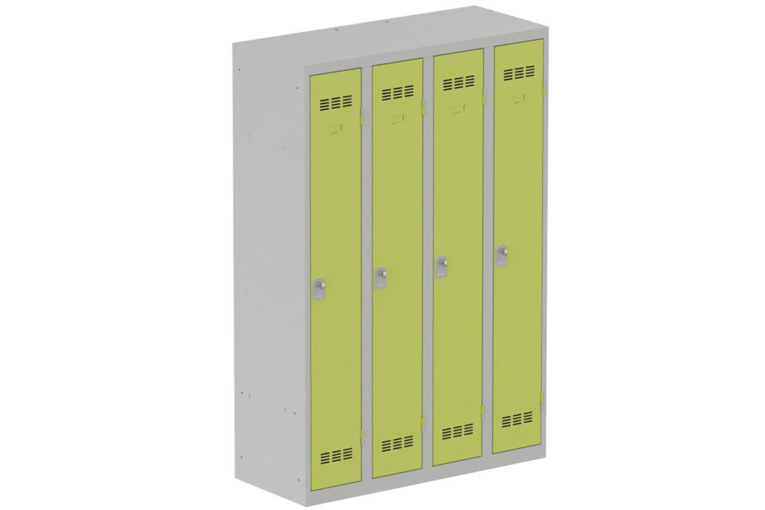 Vestiaire industrie propre 4 portes (fermeture cadenas) H180xL120xP50cm coffre gris clair/ porte(s) anis