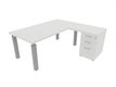 X4 Ensemble de bureau 180x90cm + retour 60x100cm sur caisson porteur bois 3 tiroirs blanc / alu - sur délai