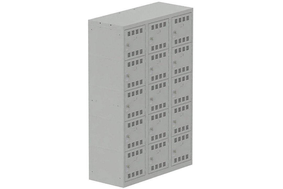 Vestiaire multicases 3 colonnes L,40cm 5 cases (fermeture cadenas) H,180xL,120xP,50cm coffre gris clair/portes gris clair