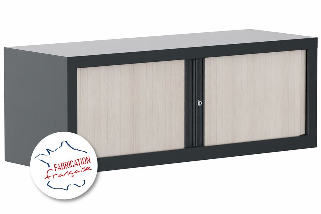 Armoire rehausse H44xL120cm coffre anthracite/rideaux acacia