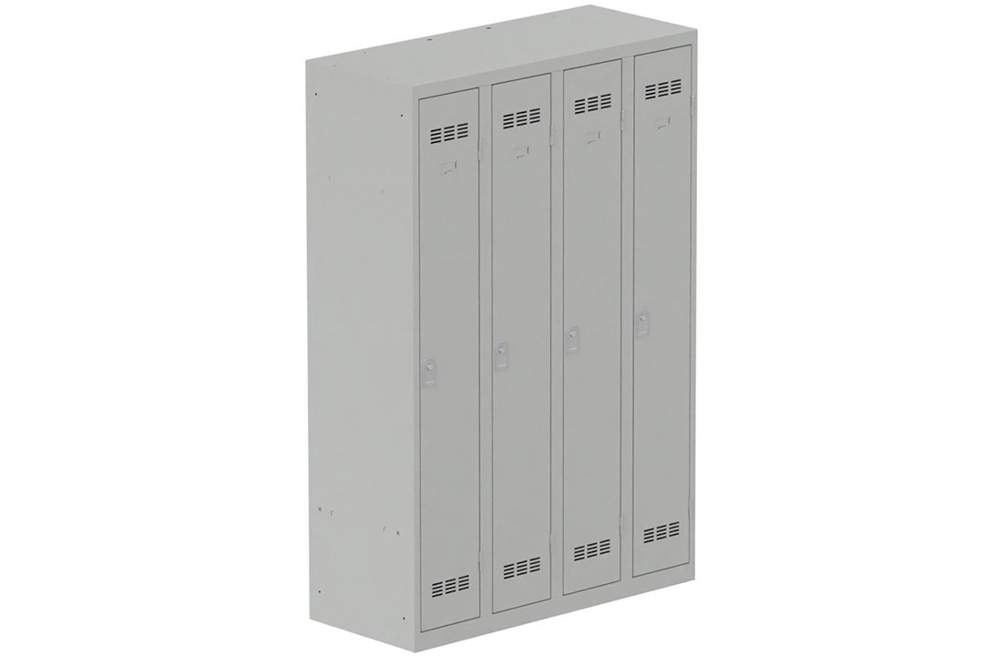Vestiaire industrie propre 4 portes (serrure 2 clés) H180xL120xP50cm coffre gris clair/ porte(s) gris clair