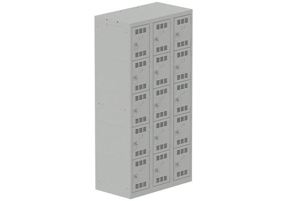 [Pas de famille] - [Pas de sous famille] - Vestiaire multicases 3 colonnes L,30cm 5 cases (fermeture cadenas) H,180xL,90xP,50cm coffre gris clair/portes gris clair