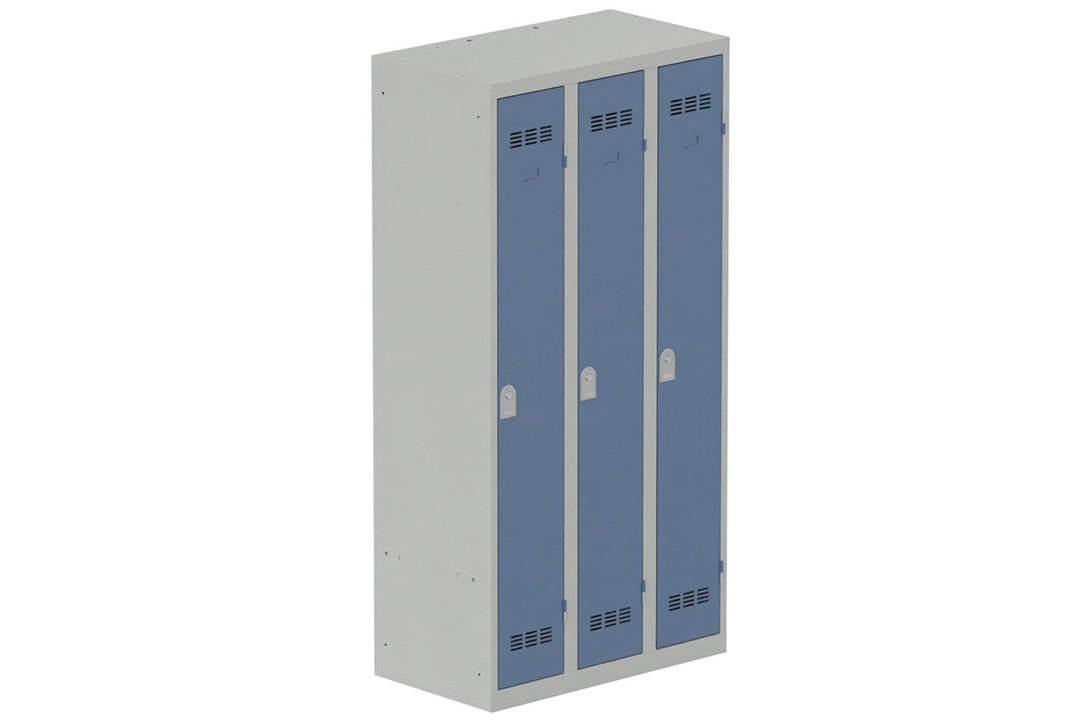 Vestiaire industrie propre 3 portes (serrure 2 clés) H180xL90xP50cm coffre gris clair/ porte(s) bleu