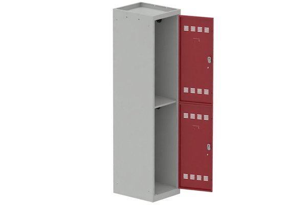 [Pas de famille] - [Pas de sous famille] - Vestiaire multicases 1 colonne L,40cm 2 cases (fermeture cadenas) H,180xL,40xP,50cm coffre gris clair/portes rouge