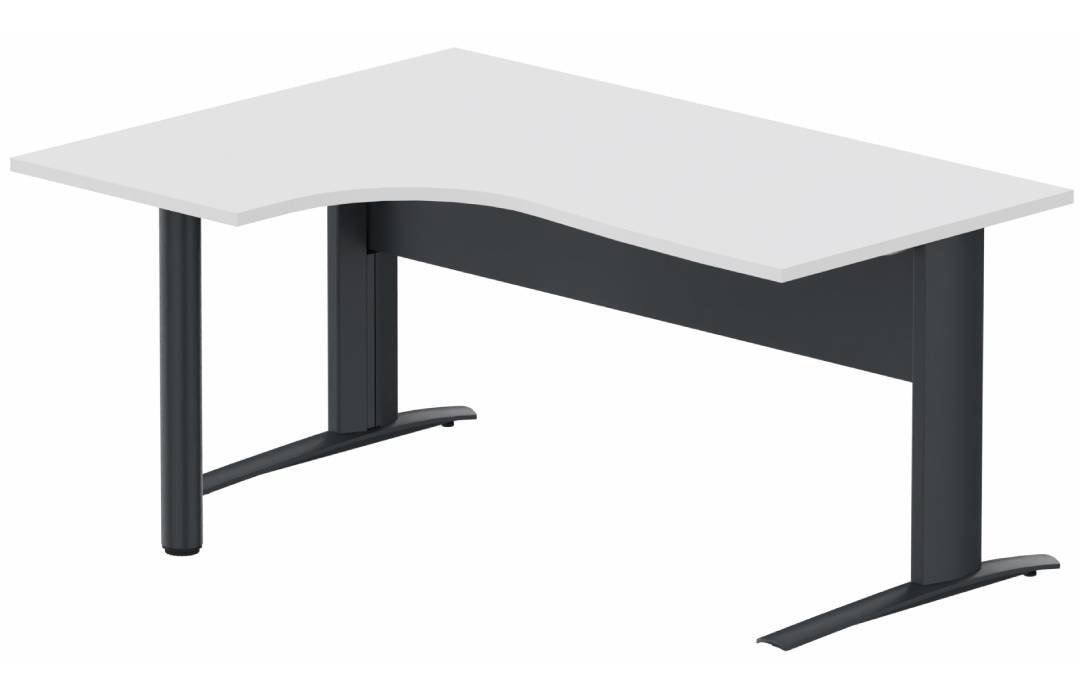 K1 Voile de fond Métal - Plan compact 90° asymétrique 180x120x80/60cm sur pied de soutien - retour à gauche -Finitions : PLATEAUX: BLANC (BL) / PIETEMENTS: ANTHRACITE (AN)