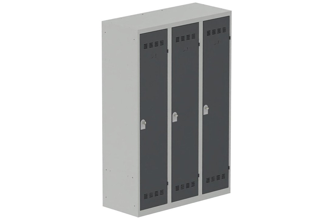 Vestiaire industrie salissante 3 portes (fermeture cadenas) H180xL120xP50cm coffre gris clair/ porte(s) anthracite