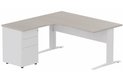 K1 VDF METAL Compact 90° asymétrique 180x162x80/60cm retour à gauche avec caisson HB métal 3 tiroirs, plateau acacia, struct