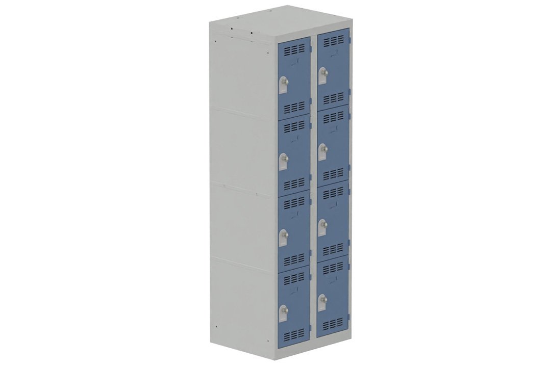 Vestiaire multicases 2 colonnes L,30cm 4 cases (fermeture cadenas) H,180xL,60xP,50cm coffre gris clair/portes bleu