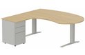 k1 Poutre - Plan compact 90° asymétrique Manager 190x183x104 / 60cm avec caisson HB métal 3 tiroirs - retour à gauche -Finitions : PLATEAUX: CHENE (CE) / PIETEMENTS: ALUMINIUM (AL) / CAISSONS METALLIQUES: ALUMINIUM (AL)