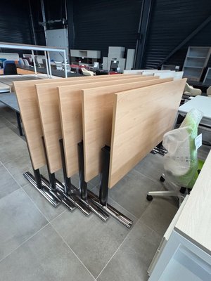 DESTOCKAGE - Bureau - Tables abbattantes 160 x 80 cm, gamme PURE plateau hêtre et piétement chrome et noir