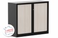 Armoire à rideaux H100xL120cm 2 tablettes coffre noir / rideaux acacia