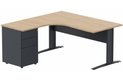 K1 VDF METAL Compact 90° asymétrique 160x162x80/60cm retour à gauche avec caisson HB métal 3 tiroirs hêtre/anthracite