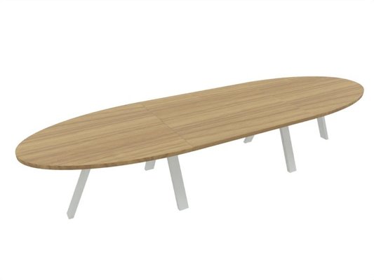 [Pas de famille] - [Pas de sous famille] - TABLE OBLONGUE 3 PLATEAUX 400X120CM SUR STRUCTURE X3 MEETING. Plateau Noyer et pietement Blanc.