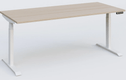 Poste solo 200*80 réglable en hauteur électriquement de 65-130 cm gamme KPro3. Plateau acacia et piètement blanc