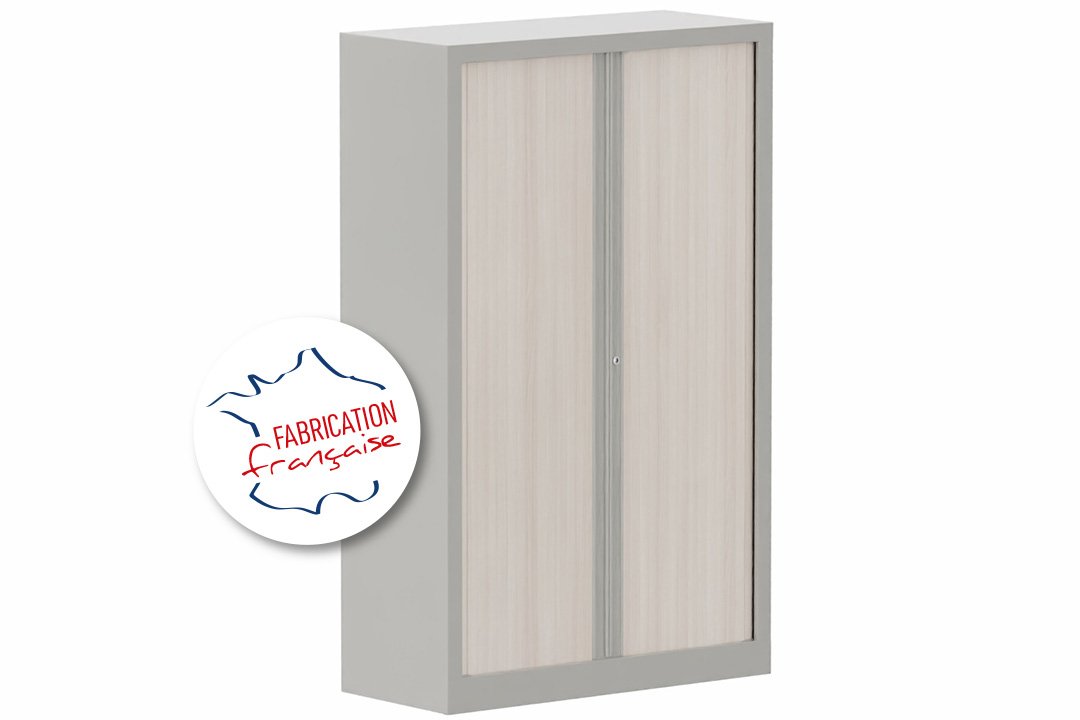 Armoire à rideaux H160xL100cm 3 tablettes coffre aluminium/rideaux acacia - sur délai