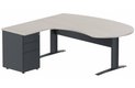 K1 VDF métal compact 90° manager 190x141x104x60cm sur caisson HB métal 3 tiroirs, plateau acacia, structure anthracite