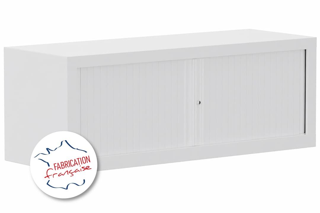 Armoire rehausse H44xL120cm coffre blanc/rideaux blanc