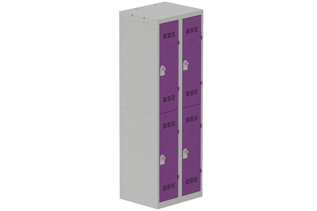 Vestiaire multicases 2 colonnes L,30cm 2 cases (fermeture cadenas) H,180xL,60xP,50cm coffre gris clair/portes prune