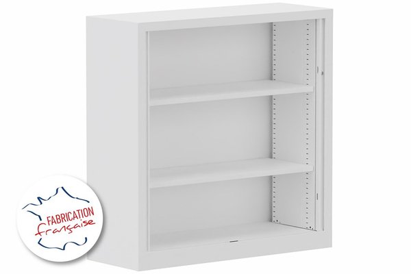 ARMOIRES A RIDEAUX - Largeur 120 cm - Armoire à rideaux H120xL120cm 2 tablettes coffre blanc/rideaux acacia- sur délai