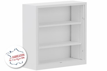 ARMOIRES A RIDEAUX - Largeur 120 cm - Armoire à rideaux H120xL120cm 2 tablettes coffre blanc/rideaux acacia- sur délai