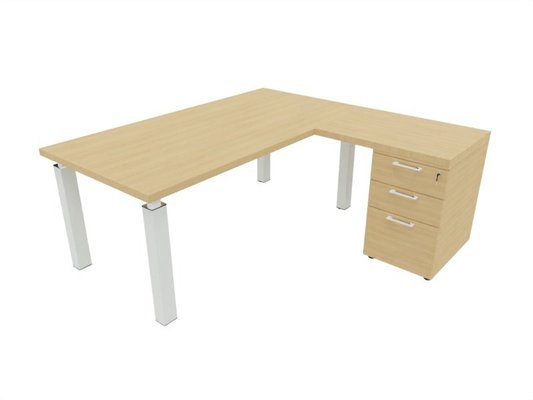 Gamme X4 - Manager - X4- Plan Manager 180x90cm + retour 100x60cm sur caisson hauteur de bureau 3 tiroirs (encombrement 180x190cm)