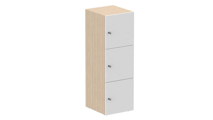 CASIERS - 3 cases - Meuble à cases H.137xL.45xP.50cm, 3 cases H43cm. portes pleine. serrure à clé. corps coloris frêne (D3) . portes mélamine coloris blanc (M1)
