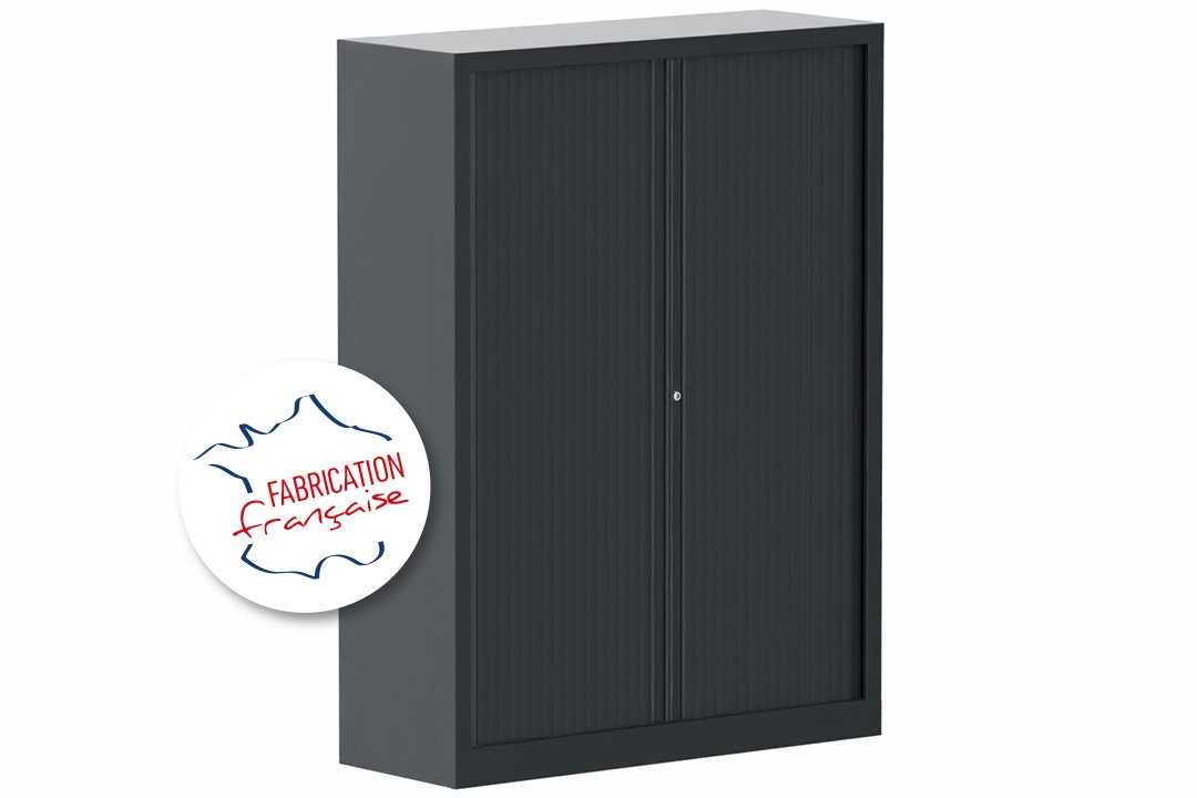 Armoire à rideaux H160xL120cm 3 tablettes coffre anthracite/rideaux anthracite