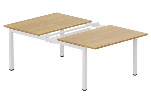 Postes Bench (poste doubles) - SERIE K3 - K3 - Bench départ 2 Plateaux coulissants 140x80 (encombrement P165xL140cm) -Finitions : PLATEAUX: NOYER (NO) / PIETEMENTS: BLANC (BL)