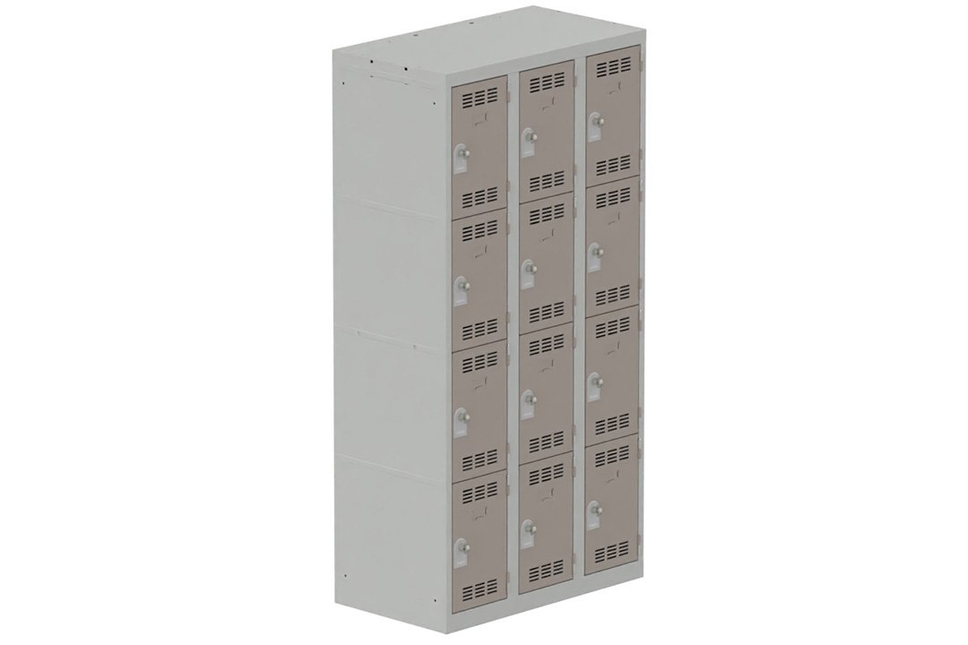 Vestiaire multicases 3 colonnes L,30cm 4 cases (fermeture cadenas) H,180xL,90xP,50cm coffre gris clair/portes basalte